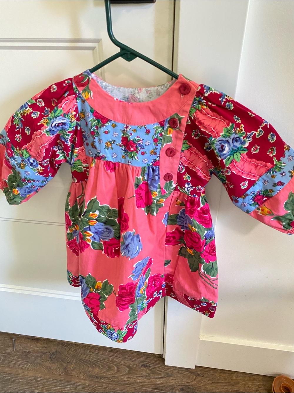 Girls Floral Patchwork Pink Peasant  dress 100 % cotton Made in USA